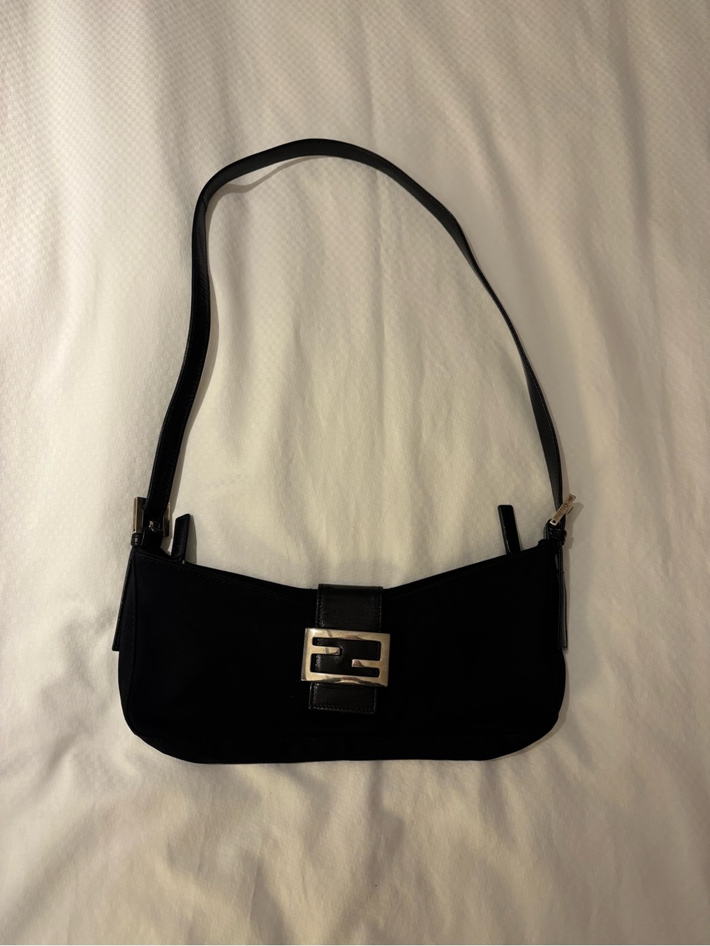 Fendi Black Shoulder Bag with Silver Logo Buckle